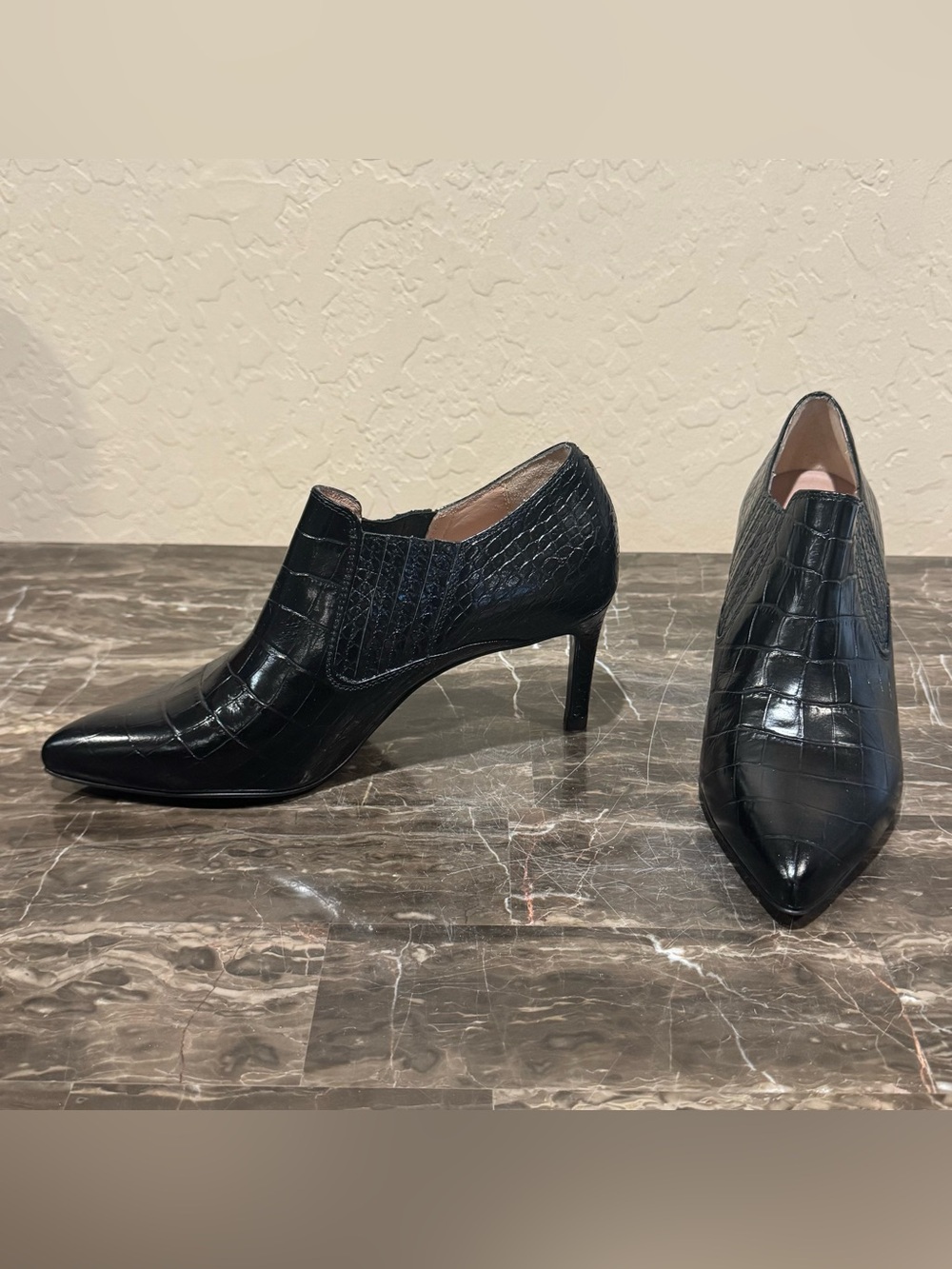 NEW Inez Marisol 70 Black Croc Embossed Leather Booties - Picture 13 of 13